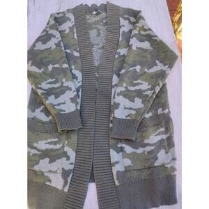 Retro Express Camo Print Oversized Knit Cardigan Gorpcore light Military Style M